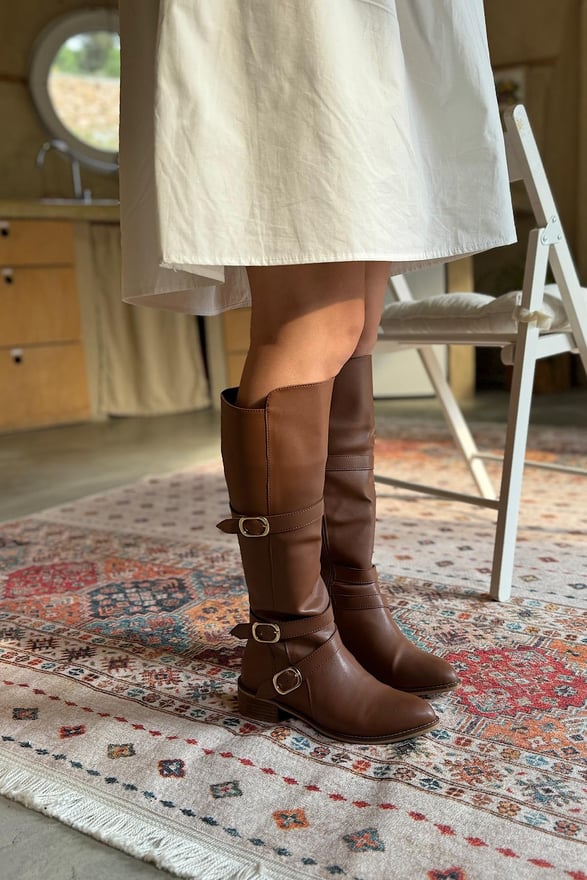 Hayley🖤🤎Botas de vestir hasta la rodilla de cuero con punta puntiaguda para mujer