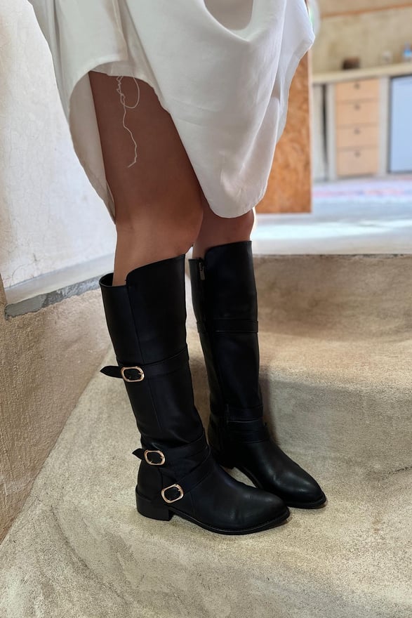 Hayley🖤🤎Botas de vestir hasta la rodilla de cuero con punta puntiaguda para mujer